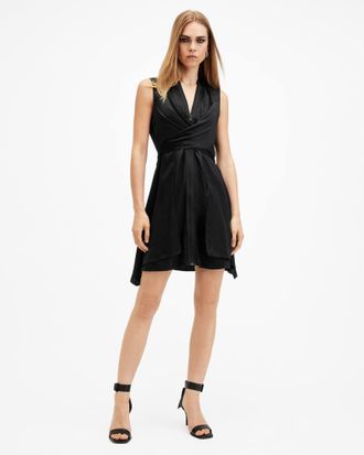 AllSaints Jayda V-Neck Zip Front Mini Dress