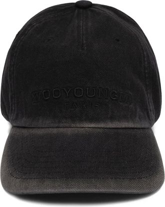 Wooyoungmi Denim honkbalpet met geverfd effect - Zwart