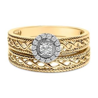 House of Brilliance 14K Yellow Gold Plated Silver 1/5 Cttw Diamond Engagement Ring and Wedding Band Set at Nordstrom, Size 12