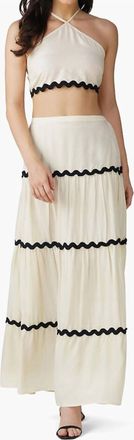 America & Beyond Ric-Rac Halter Top & Tiered Skirt Set In Vanilla