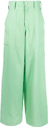 Stella McCartney high-waisted wide-leg trousers - women - Viscose/Linen/Flax/Polyester/Cotton - 40 - Green