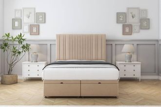 Comfort Beds The Foxy Plush Ottoman Bed Base-26 Strutted Headboard in Stone | Size: Small Single