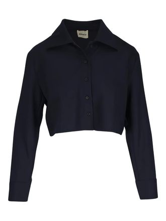Khaite collared cropped blouse - Blue