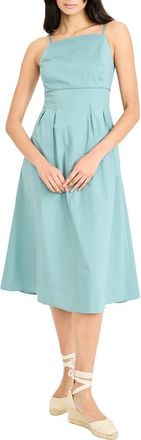 Maggy London Spaghetti Strap Pleated Midi Dress in Mineral Blue at Nordstrom, Size 18