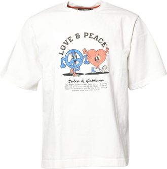 Dolce & Gabbana White LOVE & PEACE Print Crew Neck Mens T-shirt