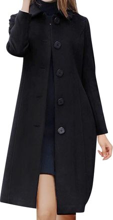 Generic Womens Winter Wool Coat, Button-Up Long Coat for Ladies, Elegant Full-Length Overcoat, Slim Fit Casual Wool Blend Jacket, Classic Warm Outerwear for W