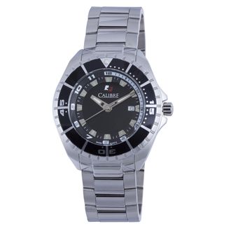 Calibre Mens Sea Knight Swiss Made Movement Watch Silver Stainless Steel Strap Black Dial - One Size