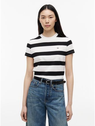 Tommy Hilfiger Womens Tommy Jeans Rugby Stripe T-Shirt - Black - XS