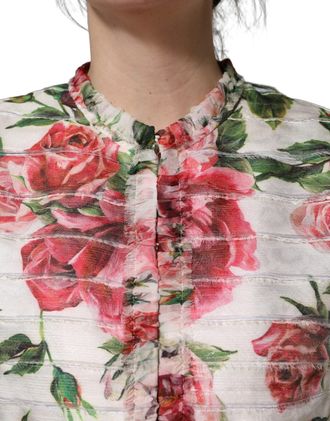 Dolce & Gabbana Womens Multicolor Peony Print Polyester Coat Jacket Clothing