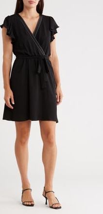 Halogen Flutter Sleeve Wrap Dress in Rich Black at Nordstrom Rack, Size Xx-Large