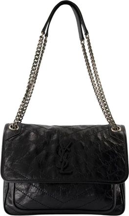 Saint Laurent Niki Zwarte Leren Schoudertas - Dames - Schoudertassen - Zwart - ONE Size - Leer - Tassen