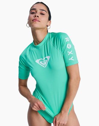 Roxy Womens Roxy Womens Whole Hearted UPF 50 Short Sleeve Rash Vest - Blue - Size: 18/16