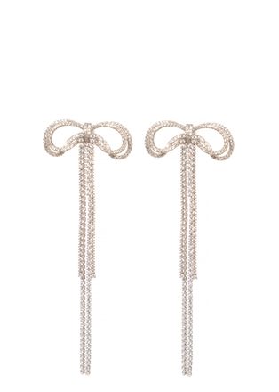 Self Portrait Double Crystal Bow Earrings With Cascading Design