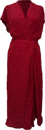 Dries Van Noten Cloqu&eacute; Wrap-Effect Midi Dress in Burgundy Viscose