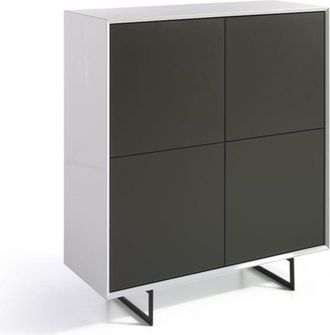 Pondecor Interiorismo Aparador Tiber patas met&aacute;licas negro mate y mueble en MDF gris/blanco