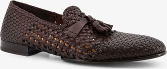 Doucal's Mens Leather Loafers Woven Detail Brown