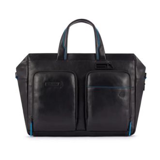 Piquadro Slim 14 Aktetas met Twee Leren Handvatten - Heren - Laptoptassen - Zwart - ONE Size - Leer - Tassen