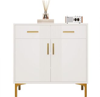 STILVORA Aparador Con 2 Puertas Y 2 Cajones, Patas Y Tiradores De Metal, Para Sal&oacute;n, En Mdf, 80&times;35&times;79.5 Cm
