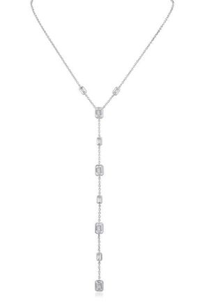 Kenneth Jay Lane Emerald Cut Cubic Zirconia Station Y-Necklace in Rhodium Plated at Nordstrom
