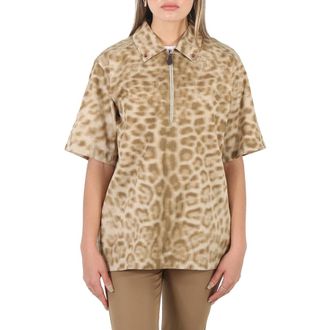 Burberry Ladies Animal Print Short-sleeve Cotton Oversized Shirt, Brand Size 4 (US Size 2)
