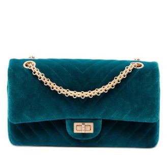 Chanel Pre-owned Quilted Velvet Double Flap Shoulder Bag - Dames - Pre-owned - Blauw - Maat: ONE Size Velours