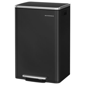 Songmics Cubo de basura 50 l con tapa y cierre suave de acero de color negro