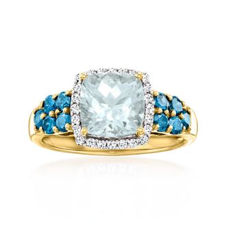 Ross-Simons Aquamarine Ring With. Blue and White Diamonds in 14kt Yellow Gold