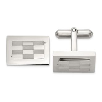 Diamond2Deal Stainless Steel Polished and Laser-cut Checkered Cuff Links
