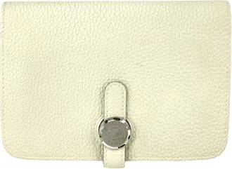 Herm&egrave;s White Taurillon Clemence Leather Wallet (Bi-Fold) (Pre-Owned)