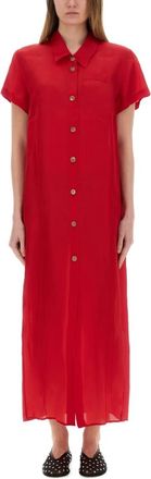Khaite Red Shirt Collar Maxi Dress