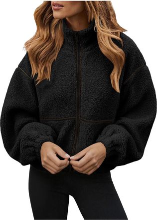 Generic Womens Zip Up Sweatshirts Oversized Fleece Jackets Sherpa Fall Jackets Winter Coats Faux Furry Warm Sweaters Outwear Baggy Fuzzy Sweatshirt Fashion Cl