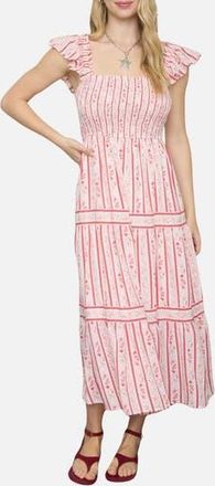 Blu Pepper Smocked Midi Dress in Red Multi at Nordstrom Rack, Size Medium