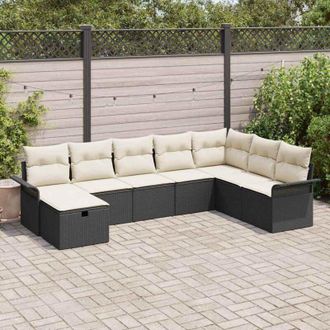 vidaXL Vidaxl - Conjunto De Sof&aacute; De Jard&iacute;n Con Coj&iacute;n 8 Pcs Negro Polirat&aacute;n