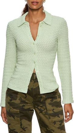 Sanctuary Dreamer Textured Bubble Knit Button-Up Shirt in Detox Green at Nordstrom, Size Large