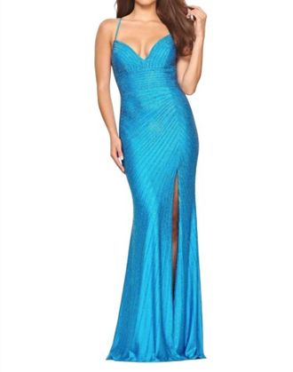 Faviana Linear Rhinestone Gown In Sea Blue
