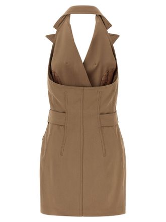 Elisabetta Franchi Double-Breasted Gabardine Vest Dress - Camel