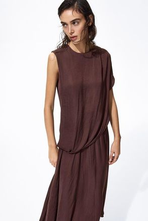 H&M Draped Satin Dress in Dark Brown at Nordstrom, Size X-Small