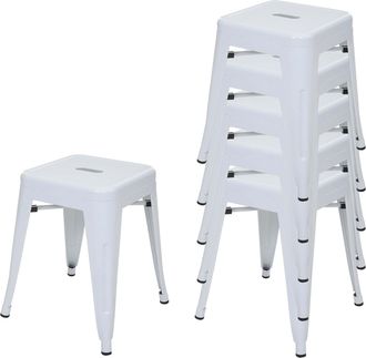 Hhg Hhg - Nunca Usado] Juego De 6 Taburetes 895, Taburete De Metal Asiento Taburete, Metal Dise&ntilde;o Industrial Apilable, Blanco