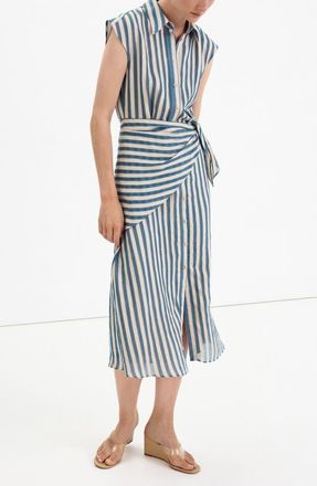 Mango Striped Shirtdress with Sash in Blue at Nordstrom, Size 8