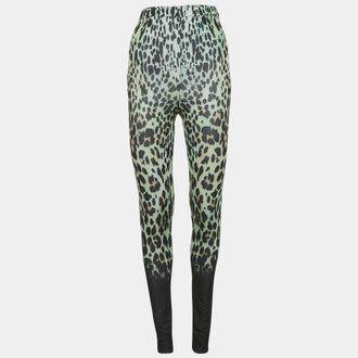 Roberto Cavalli Green Animal Print Jersey Leggings