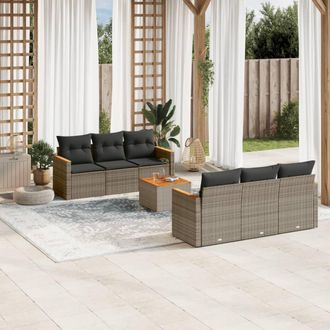 vidaXL Vidaxl - Set De Sof&aacute;s De Jard&iacute;n 7 Piezas Con Cojines Rat&aacute;n Pe Gris