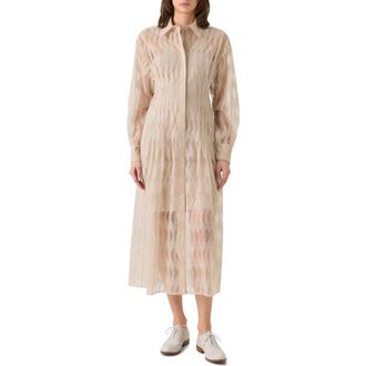 Akris High Plains Long Sleeve Tulle Jacquard Shirtdress in Beige at Nordstrom, Size 10
