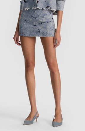 Alice & Olivia Rubi Embroidered Eyelet Denim Miniskirt in Rockstar Blue at Nordstrom, Size 24