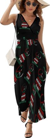 Generic Free Palestinian Peace Palestine Flag Womens V Neck Maxi Dresses Sleeveless Long Dress High Waist Casual Ankle Length Sundress XL