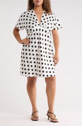 Renee C Deep V-Neck Polka Dot Dress in White at Nordstrom Rack, Size 1X