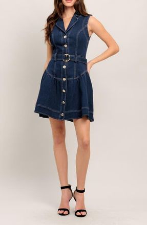 Flying Tomato Belted Sleeveless Denim Minidress in Medium Indigo at Nordstrom, Size Small