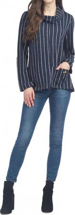 Papillon Striped Cowl Neck Sweater Top With Pocket In Navy