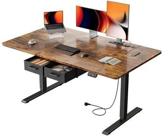 OEM Hlonone Escritorio Elevable Electrico 140 X 80 Cm, Con Enchufes & Puertos Usb-c, Con 2 Cajones Extra&iacute;bles, 2 Control Memoria, Marr&oacute;n