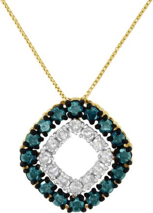 House of Brilliance 14K Yellow Gold Plated.925 Sterling Silver 1/2 Cttw Color Treated Diamond Square Pendant Necklace