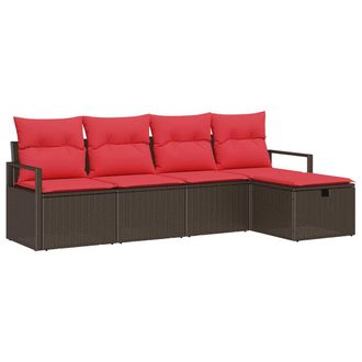 vidaXL Juego De Sof&aacute; Con Coj&iacute;n Manual Marr&oacute;n Y Rojo Rat&aacute;n Sint&eacute;tico Vidaxl